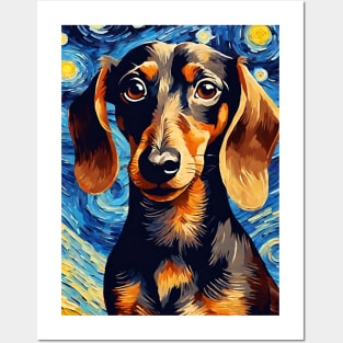 Dachshund Dog Breed in a Van Gogh Starry Night Art Style Posters and Art